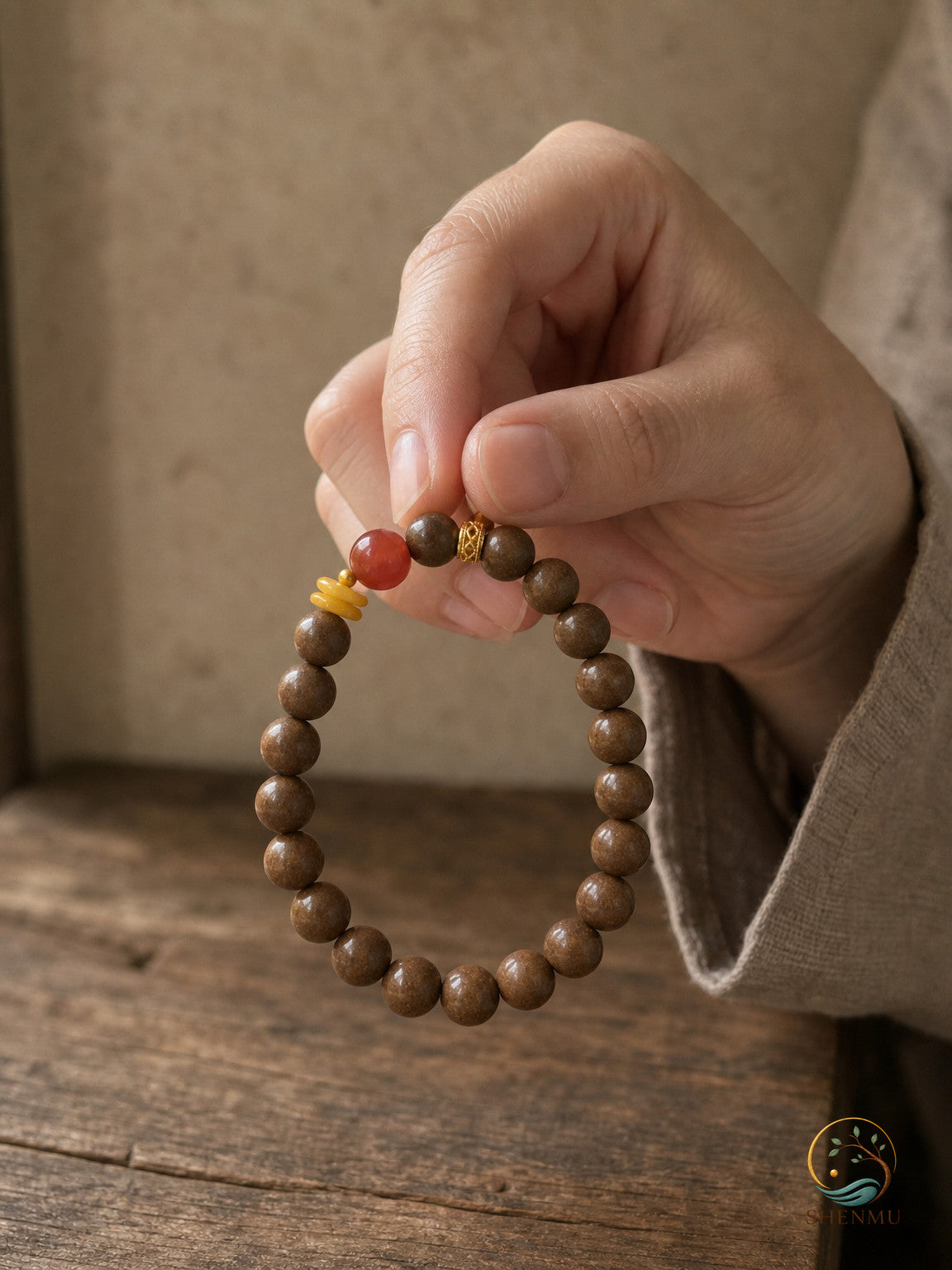 Muyu Five-Blend Incense Bracelet with 8mm Golden-Silk Jade Beads