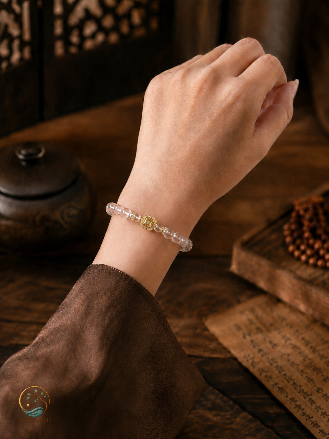 Still Pine — Handcrafted Clear Quartz & Pine Cone Ritual Bracelet