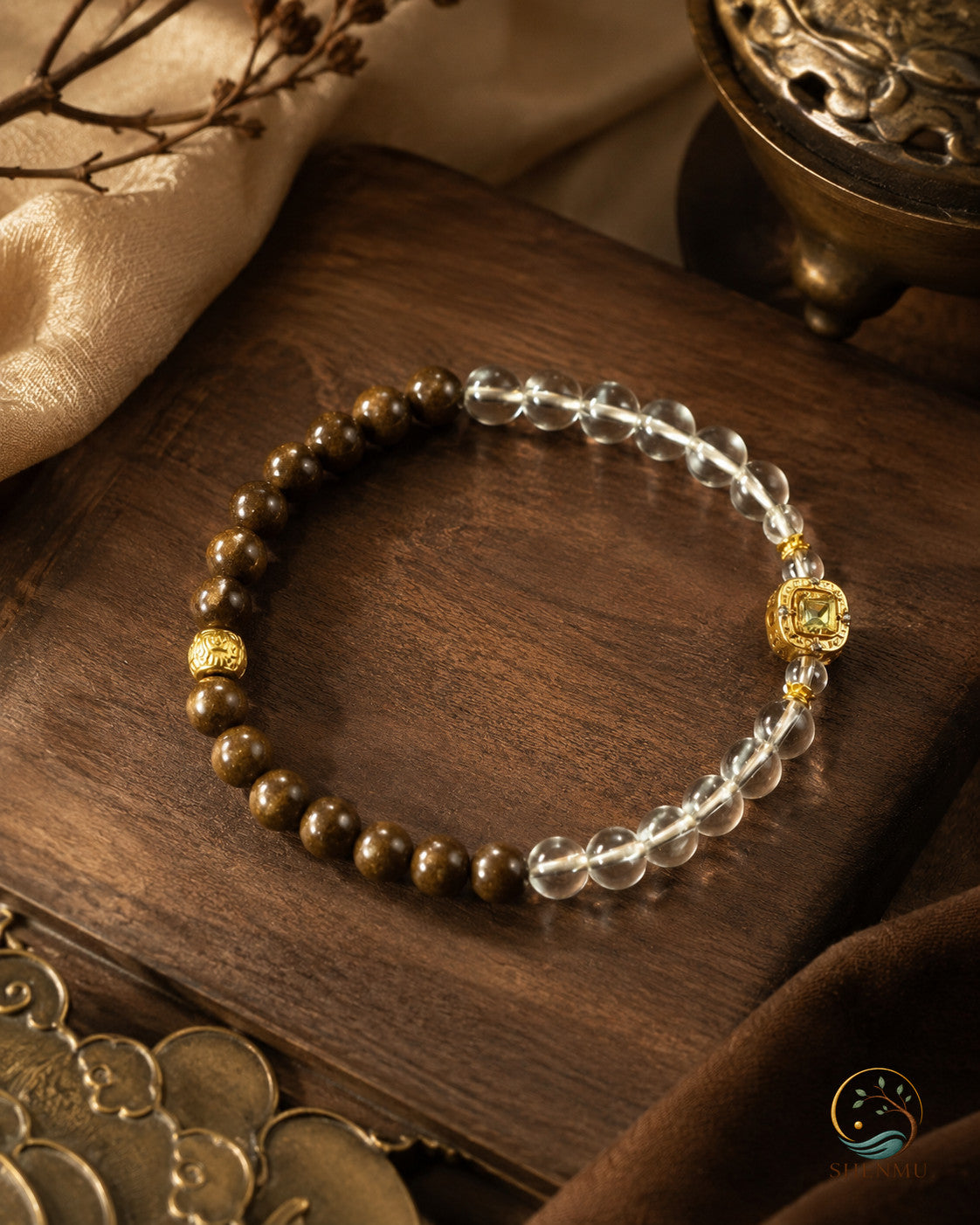 Still Pine — Handcrafted Clear Quartz & Pine Cone Ritual Bracelet