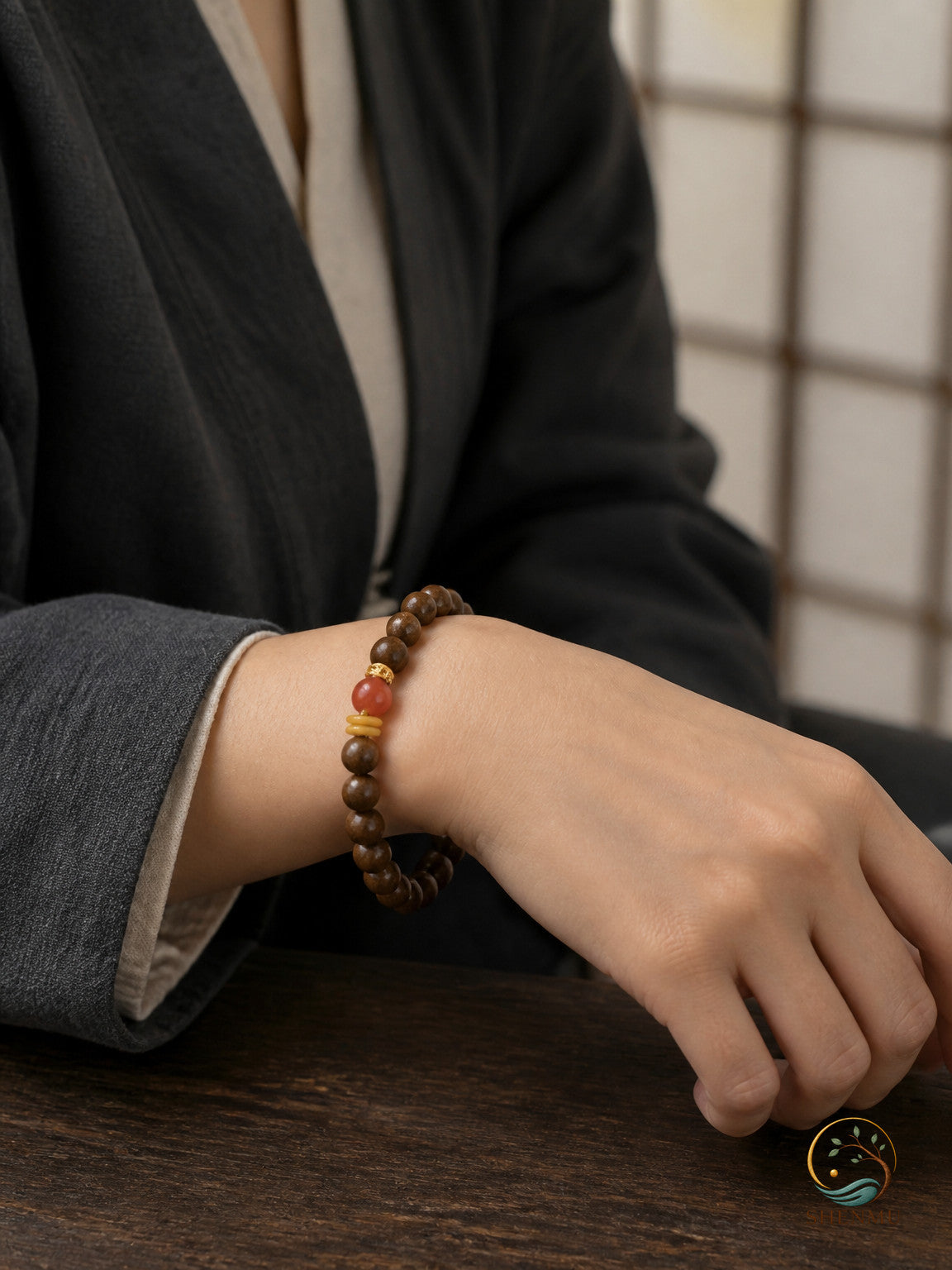 Muyu Five-Blend Incense Bracelet with 8mm Golden-Silk Jade Beads