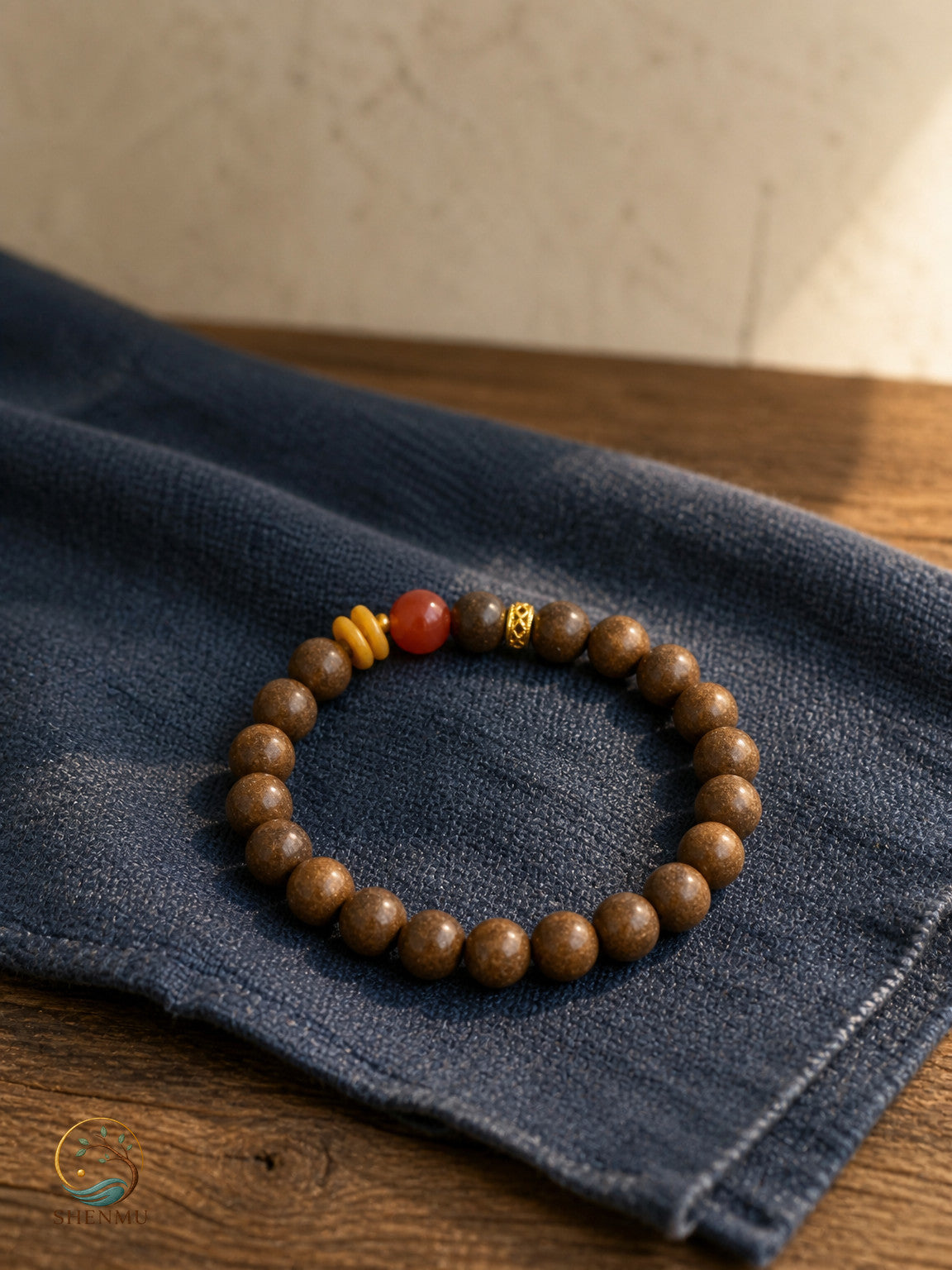Muyu Five-Blend Incense Bracelet with 8mm Golden-Silk Jade Beads