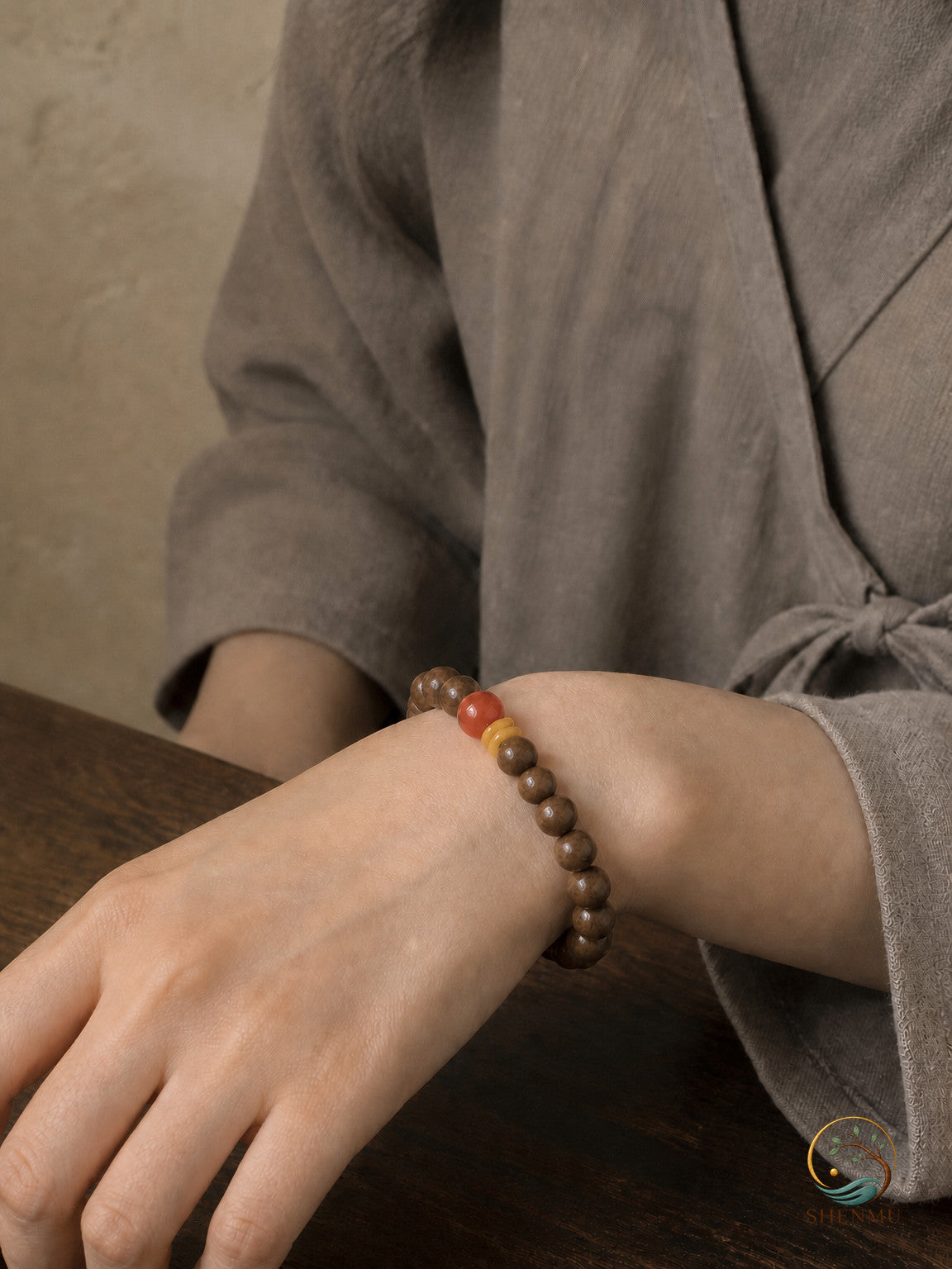 Muyu Five-Blend Incense Bracelet with 8mm Golden-Silk Jade Beads
