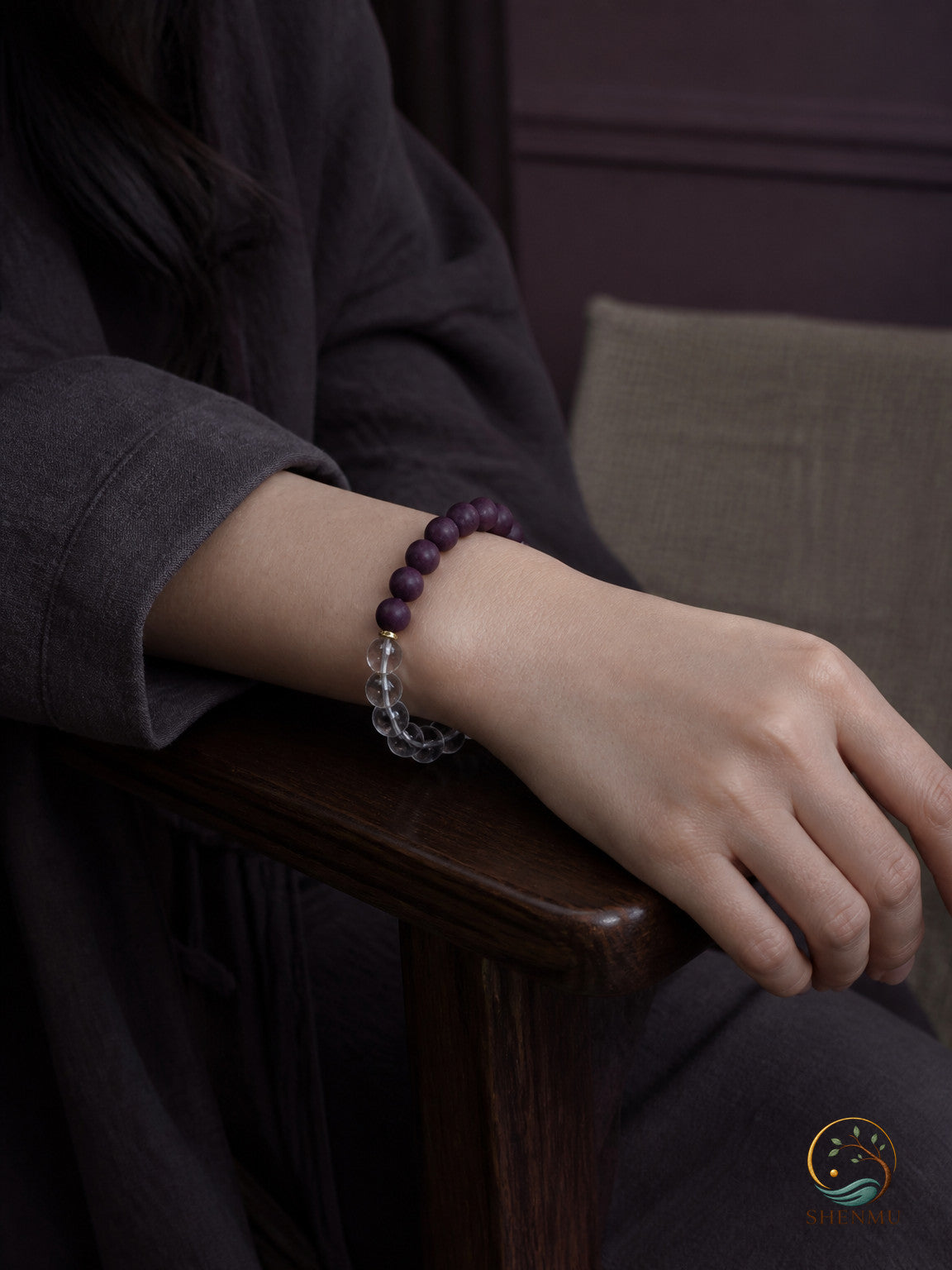 Luoyin Roselle Purple Incense Tube-Bead Bracelet