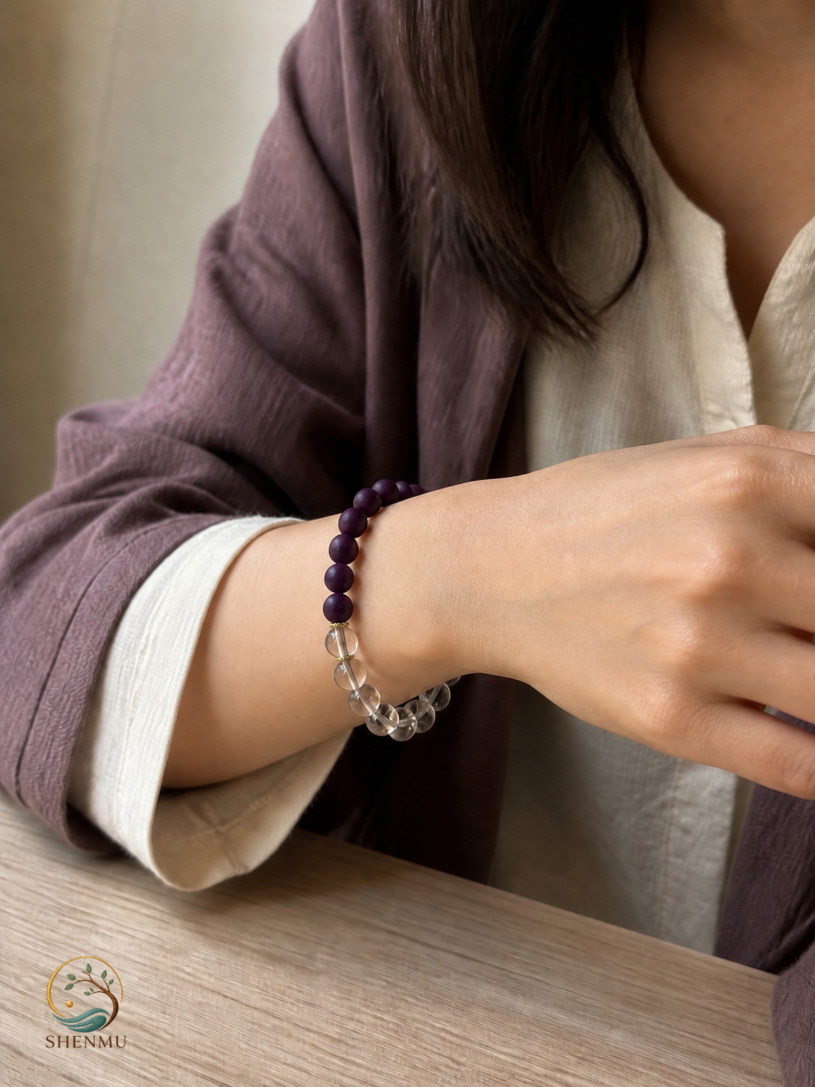 Luoyin Roselle Purple Incense Tube-Bead Bracelet