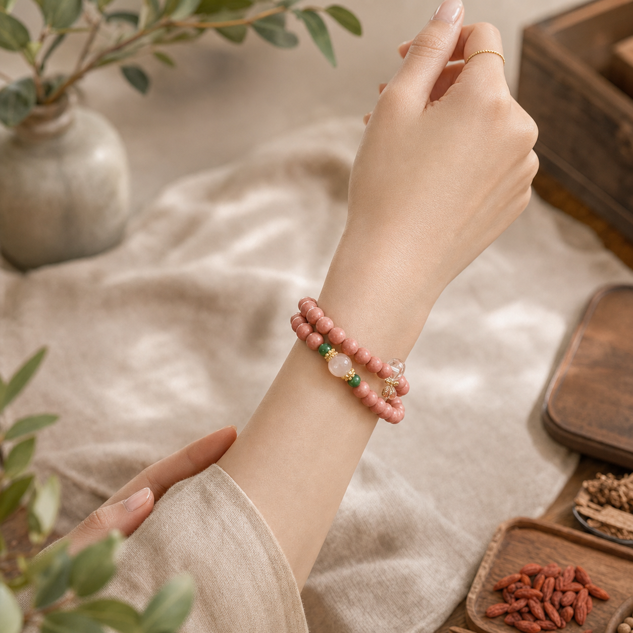 Double Wrap Herbal Crystal Bracelet